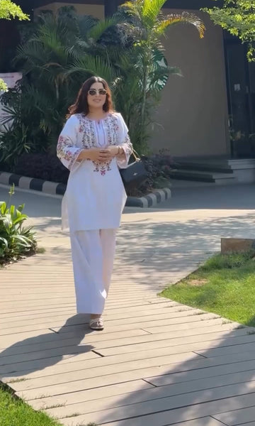 Full White Embroidery Co-ord Set